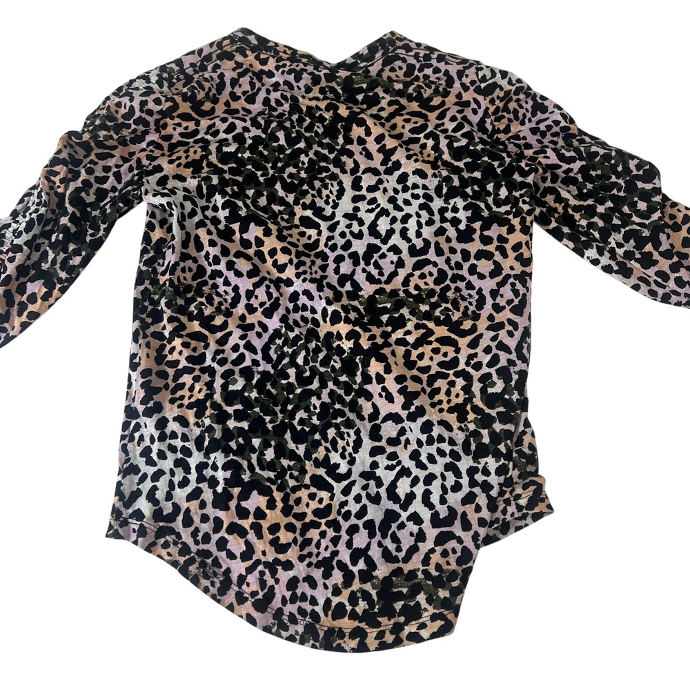 Veronica Beard Jeans Shirt Womens XS Leopard Pima Cotton 3/4 Sleeve Animal Tee